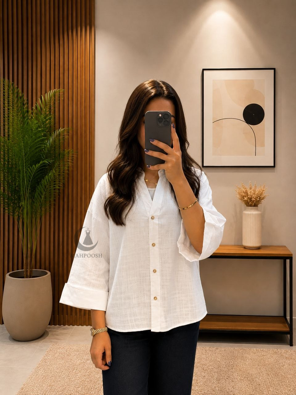 شومیز لینن باکسی یقه هفت برند ZARA-وارداتی بنگلادش